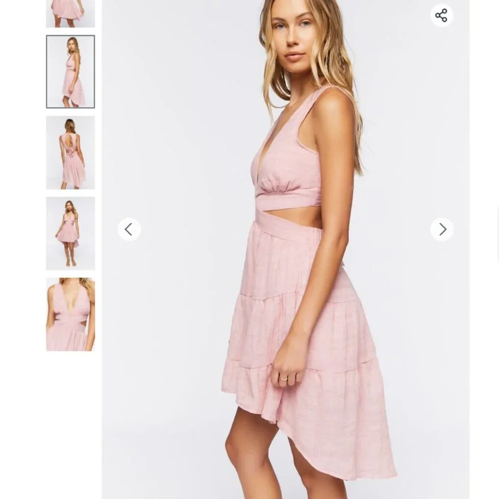 Cutout High-Low Midi Dress - Pink Linen Open Back Deep V Mini Dress - Picture 3 of 6